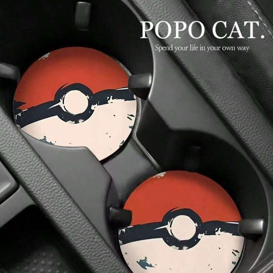 Hasbro 2pcs Pokémon Personality Car Cup Coasters, Car Cup Holder Mat, New Thickened Anti-Slip Interior Decoration Accessories - Cartoon Non-slip Car Dashboard Mat - View 1