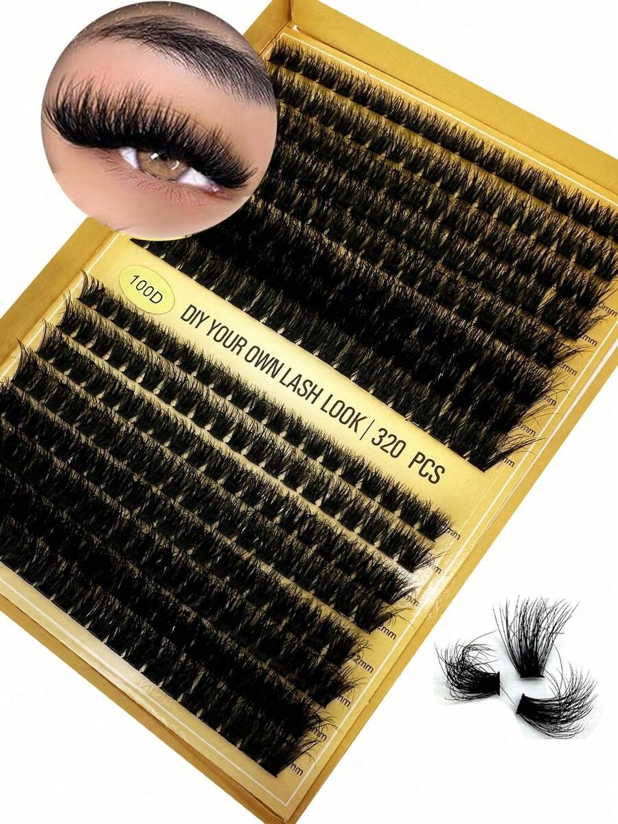 320 Clusters 10 Rows Individual Eyelash Extensions 60D 80D 100D Cluster 8-16MM Fluffy D Curl Eyelash Extension Eyelash Clusters DIY At Home - D - View 1
