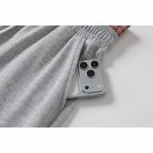 Men's Fashion Double Waistband Plaid Patchwork Drawstring Elastic Waist Pocket Casual Sports Long Pants - Grey - View 8