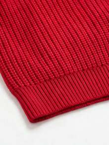 Women's Fall Winter Red Chunky Ribbed Knit Turtleneck Oversized Pullover Sweater, Folded Wide Cuffs Warm Casual Daily Wear - Red - View 9