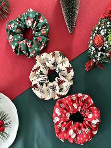 1pc Christmas Theme Printed Hair Scrunchie Set | High Elasticity No Hair Pulling, Snowman & Christmas Tree Pattern | Holiday Outfit Party Essential | Durable Lightweight Breathable, Soft & Comfortable, Christmas Tree Snowflake Multi-Color Printed Hair Scrunchie, Perfect Gift Choice - Multi-color - View 1