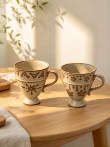 Creative Distressed Vintage Mug, Japanese Wabi-Sabi Style Ceramic Cup, Handmade Embossed Floral & Sun Pattern Mug, Coarse Ceramic Water Cup, Afternoon Tea Coffee Cup, Office Drinking Cup, Suitable For Birthday Gift, Best Friend Housewarming Gift, Holiday Gift - Multicolor - View 10