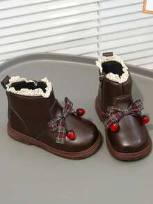 Sweet Bow Lace Ankle Boots, Versatile Girls' Ankle Boots - Brown - View 2