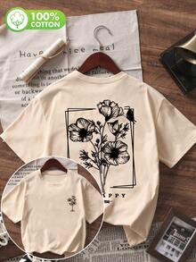 Kaos Wanita Katun Kerah Bulat Lengan Pendek, Desain Motif Lolipop Retro yang Manis, Nyaman Dipakai, Cocok untuk Pemakaian Sehari-hari di Musim Semi/Panas - Aprikot - View 8