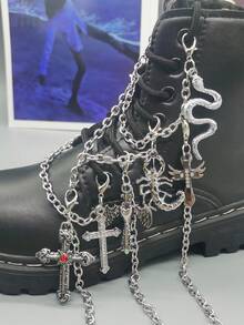 1PC Gothic Cross Shoe Decorative Chain Sneaker Boot Charms DIY Pendant Accessories Scorpion Snake Shoe Buckles Detachable Shoelace Clips Decorations - Multicolor - View 2