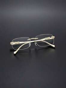 Vintage Gold Rimless Glasses, Leopard Print Design, Elegant Casual Style, Suitable For Daily Wear - Multicolor - View 8