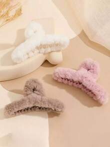 3pcs/Set Autumn/Winter Milk Coffee Color 12cm Plush Hair Claw - Multicolor - View 6