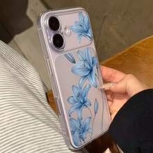 1件透明冰藍百合花紋全覆蓋鏡頭保護防摔防撞個性化手機殼，適用於 iPhone 16 Pro Max/18/17/16/15/14 Plus/13/12/11/Air - 彩色 - 查看 2
