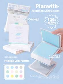 Planwith Accordion-Style Sticky Notes Portable 4-Color Inner Pages Note Memo Paper Marker Tabs Foldable Notebook - one-size - View 6