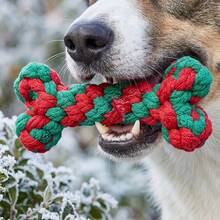 Dog Rope Toy – Bone-Shaped Christmas Theme – Durable Interactive Tug Toy – Suitable For Small To Medium Dogs – Red And Green Color Scheme - Multicolor - View 7
