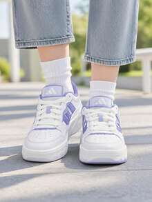 Adidas Women's Lite Shuffle Daily Comfortable Purple Pattern Thick Sole Casual Skate Shoes KH9026 - White/Light Purple/Light Purple - View 5