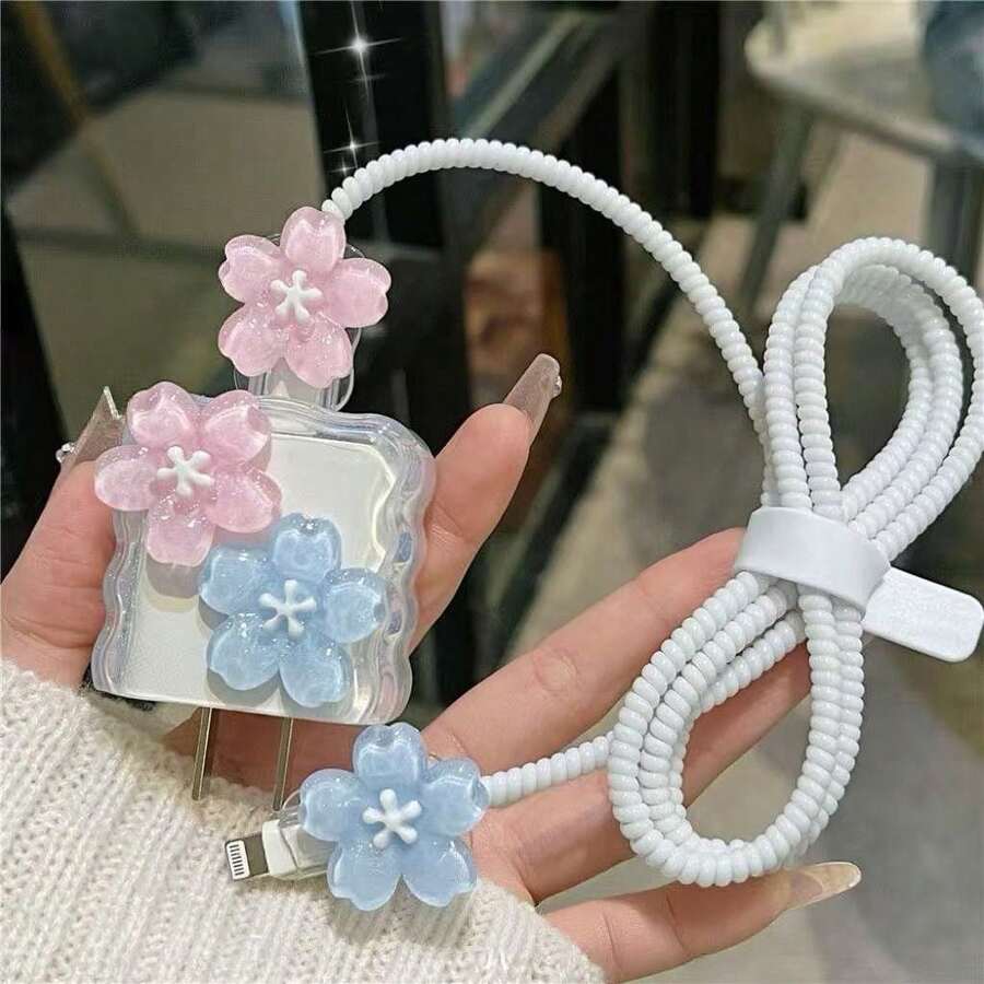 Minimalist Floral Charging Protector Case, Compatible With Apple 14/13/16/15 Series Fast Charging Adapter, 20W Charger Protector Case, Ideal Gift - Multicolor - View 1