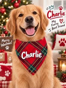 Custom Text Pet Bandana, Personalized Name Slogan Dog Cat Scarf, Soft Pet Neckwear, Birthday Christmas Halloween Holiday Pet Gift - Multicolor - View 2