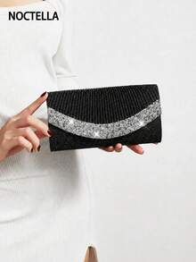 Noctella Luxury Black Evening Bag, Sparkling Rhinestone Trim Over A Pleated Front, Sophisticated Clutch For Wedding Receptions, Banquets & Formal Events - Black - View 1