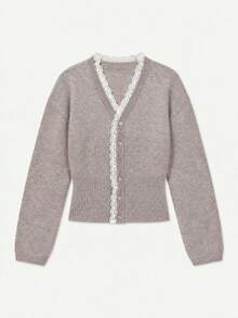 Women's New V-Neck Knit Cardigan, Autumn/Winter, Casual, Academic, Commute - Light Oatmeal - View 5