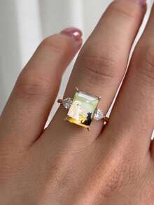 1pc Cute Ghost & Black Cat Rectangle Statement Ring, Gold Tone Pattern Ring, Women Fun Spooky Halloween Theme Jewelry Gift - Multicolor - View 4