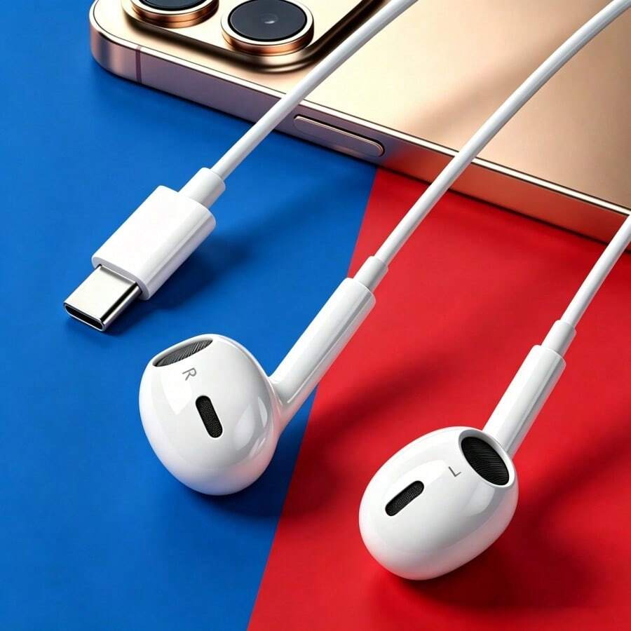 Type-C Interface Wired In-Ear Headphones | Voice Call Noise Reduction + HiFi Stereo Ultra-Low Latency, Compatible With IPhone 15 Plus/16/17/18 Pro Max, Compatible With Most USB-C/Type-C Interface Devices, Compatible With Samsung Galaxy S25/S24/S23/S22/S21/S20