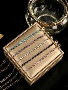 RAYQUEEN 5pcs Stainless Steel Fashion Versatile Multi-Color Zirconia Chain Spliced Layered Bracelets For Women, Suitable For Daily Wear And Gift Giving - Bracelet - View 14