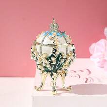 SIQIZHOU 1pc Pearl Egg-Shaped Jewelry Box, European Style Alloy Enamel Decorative Box, Home Decor Ornament, Russian Egg Jewelry Box - Easter Egg - View 6
