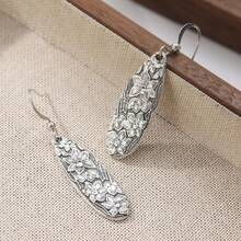 Vintage Bronze & Silver Tone Spoon Shaped Earrings, Commemorative Niche Ear Jewelry - Silver - View 7