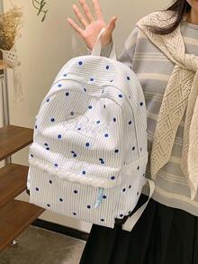 Striped Polka Dot Lace Backpack + Large Capacity Multi-Pocket + School Daily Travel + Sweet Y2K Embroidery Lightweight Backpack - Multicolor - View 1