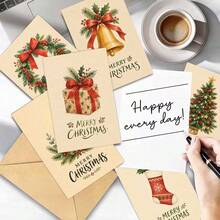 12 Greeting Cards + 12 Envelopes Elegant Christmas 2D Card, Festive Holiday Elements Merry Christmas For Friends, Winter Holiday Vintage Style Greeting Card Set For Home. - Sets - View 2