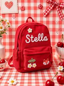 Ransel Mini Motif Bunga Ceri dan Rubah Bordir 3D, Penyimpanan Multi-Kompartemen, Penutup Resleting, Gaya Manis dan Kekanak-kanakan, Tali Bahu yang Dapat Diatur, Cocok untuk Kegiatan Anak-Anak, Sekolah Sehari-hari, Perjalanan Luar Ruangan, Anak Perempuan, Cerah, Lembut, Imut, Tas Sekolah Kasual yang Segar dan Energik - Merah - View 4