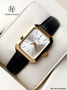 Pablo Raez 1件女款金色手錶 不鏽鋼18K金方形錶殼 條形刻度 極簡風 白色錶盤 黑色微纖維PU皮革錶帶 優雅 50米防水 全自動石英手錶 學生青少年電子手錶 準時手錶 適合日常生活工作使用 女款高端禮物 女款派對穿搭 生日禮物 好選擇 - 金色 - 查看 13