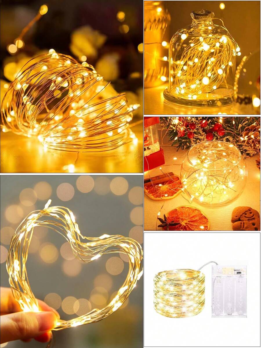 1pc Battery Operated Copper Wire Fairy String Lights, Warm White LED ...