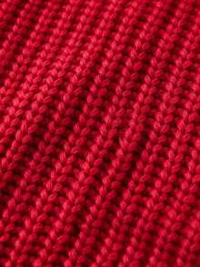 Women's Fall Winter Red Chunky Ribbed Knit Turtleneck Oversized Pullover Sweater, Folded Wide Cuffs Warm Casual Daily Wear - Red - View 11