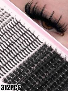 312PCS Single Cluster False Eyelashes, 3 Different Styles, Upper Eyelashes+Lower Eyelashes+Spikes, D-Roll, Suitable For Various Styles, Can Be Reused, Suitable For Beginners, Suitable For All Places, Eyelashes, False Eyelashes. - D - View 1