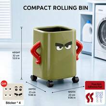 1 buah Tempat Sampah Roda Desain Lucu Tangan di Pinggul 12L Plastik dengan Roda Putar 360°, Desain Ember Ganda, Bukaan Lebar, Permukaan Halus, untuk Dapur Kamar Tidur Ruang Tamu Kamar Mandi Kantor Wadah Penyimpanan Rumah - View 14
