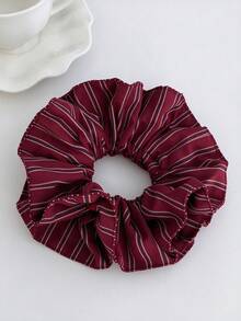 1pc Vintage Red Plaid Striped Slim Waist Hair Tie, New College Style Premium Versatile Bun Hair Accessory - Multicolor - View 4