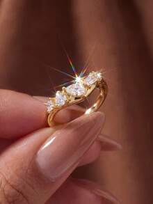 1pc Classic Zirconia Ring, Women's Jewelry, Party Gift, Birthday Gift, Daily Wear - Two Rings With Diamonds - View 7