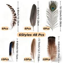 Mixed Color Handmade Feathers 15/30/48pcs, 6 Mixed Color Bird Feathers, Suitable For Hat Making, Jewelry, Wedding, Clothing DIY Decoration - A - View 11