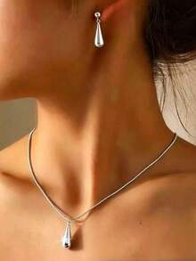 3pcs Stainless Steel Water Drop Women's Minimalist Versatile Elegant Collarbone Necklace Set - Water Drop - View 5