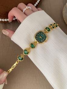 1pc Fashionable Vintage Women's Square Quartz Watch, Rounded Design, Exquisite Roman Numeral Dial, Suitable For Daily Wear And Parties - Gold - View 2