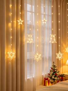 1 buah Lampu Dekorasi Natal Bertenaga Baterai 2m, Lampu Tirai Lonceng & Kepingan Salju, Lampu Dekorasi Rumah Natal, Lampu Dekorasi Dinding Kamar Tidur, Lampu Dekorasi Pohon Natal, Lampu Dekorasi Pesta Liburan Dalam Ruangan Musim Dingin - Clear - View 8