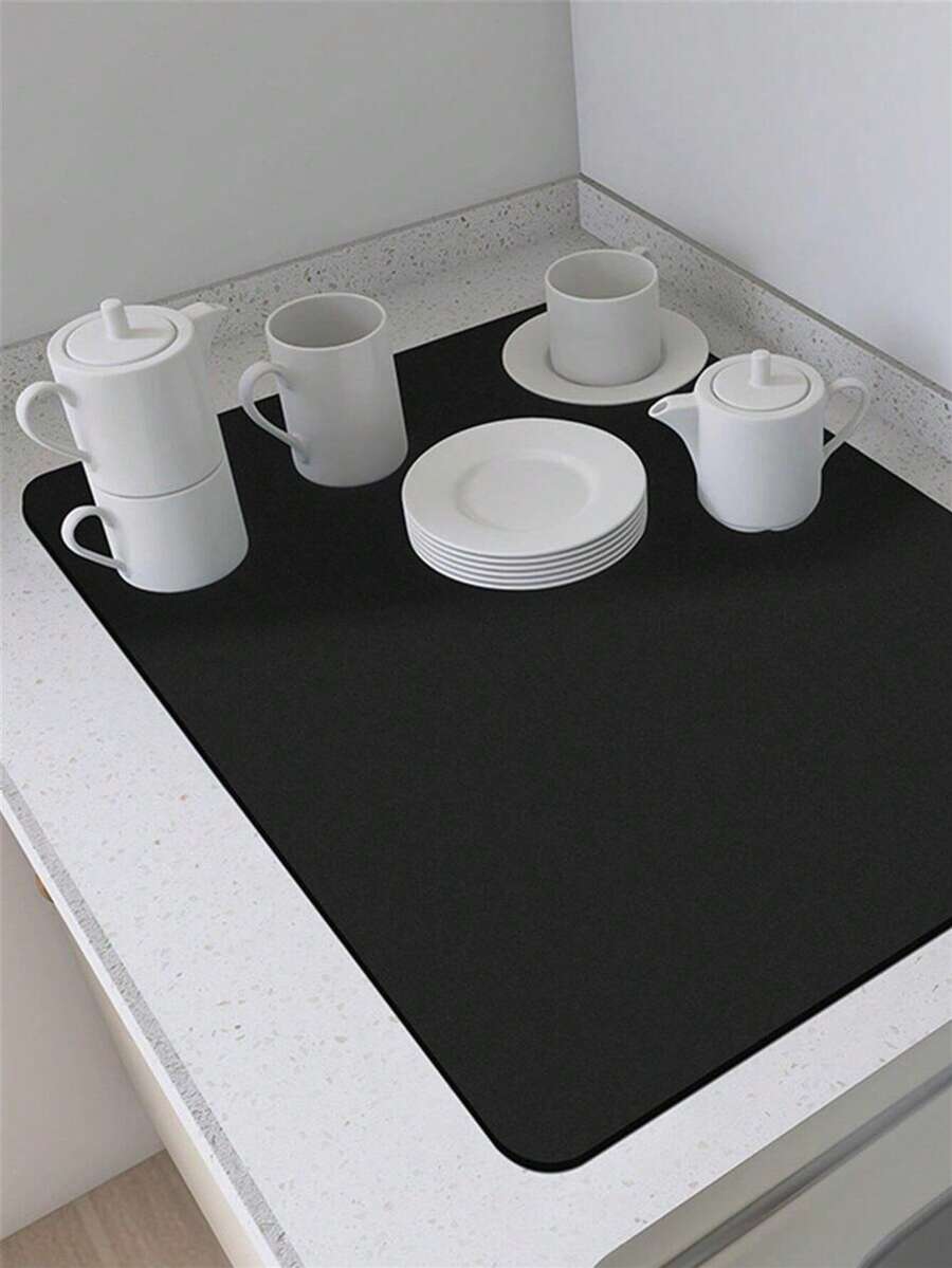 1-Pack Heat-Resistant Silicone Diatomaceous Earth Kitchen Countertop Mat, Non-Slip Absorbent Draining Mat, Heat-Insulating Anti-Scalding Placemat, Suction Cup Draining Coaster, Coffee Machine Mat, Placemat, Sink Coaster, Home Kitchen Accessories