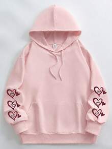 Women's Plus Size Cookie Letter Print Loose Pullover Sweatshirt - Pink Casual Pullover Sweatshirt, Kangaroo Pocket & Drawstring Design, Machine Washable, Comfortable All Seasons, Soft Fabric Loose Fit - Pink - View 3