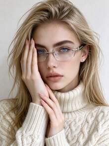 2pcs/1pc Women's Frameless Rectangular Light Glasses, Unisex, Vintage Gothic Style Luxury Retro Gold/Silver Metal Temple, Clear Cut Edge Lenses, Eye Protection Computer Glasses, Suitable For Office Wear - Multicolor - View 2