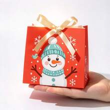 10PCS/Christmas Snowman Mini Paper Gift Bags With Gold Ribbon Bow, Red Xmas Candy Cookie Treat Goodie Bags, Holiday Kids Party Favor Gift Packaging - View 5