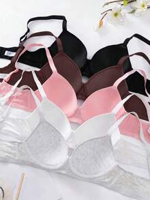 5pcs Solid Color Underwire Bra, Sexy Comfortable Push-Up Bra, No Padding, Adjustable Shoulder Straps - Multicolor - View 3