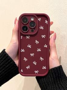 1件女孩風白色蝴蝶結圖案鏤空透明鏡面全包覆軟手機殼，適用於 iPhone 11/12/13/14/15/16 Pro Max - 彩色 - 查看 1
