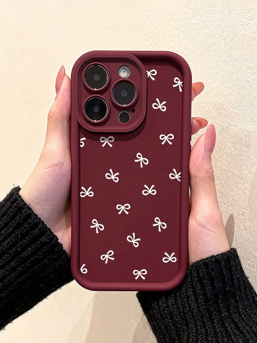 1件女孩風白色蝴蝶結圖案鏤空透明鏡面全包覆軟手機殼,適用於 iPhone 11/12/13/14/15/16 Pro Max - 彩色 - 查看 1