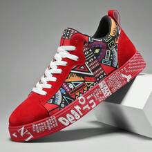 STARNOVO Men's Geometric Graffiti Pattern Skate Shoes - Durable Upper ...