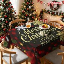 1pc Rectangular Christmas Theme Printed Tablecloth, Suitable For Indoor/Outdoor Dining, Party, Buffet, Wedding, Woven Polyester Tablecloth - Multicolor - View 9