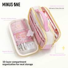 1pc Pastel Color Block Handheld Pencil Case, Large Capacity 10-Layer Multi Compartment Stationery Bag, Waterproof Stain Resistant PVC Pen Pouch With Magnetic Flip Cover, Portable School Storage Bag For Students Back To School Supplies - Dopamine-style Large Capacity Aesthetic Pencil Case - View 5