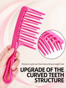 Large Double-Teeth Curling Comb, Anti-Static Smooth Styling Tool With Comfortable Grip, Durable Plastic Teeth For Long Curly Hair, Perfect Gift For Women, Modern Hair Comb, Ideal Holiday Gift For Christmas & Other Festivals - Multicolor - View 6