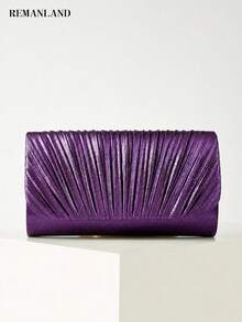REMANLAND Luxury Deep Purple Clutch, Rich Satin Sheen And Dramatic Pleated Texture Add Elegance To Formal Dresses, Banquets, Galas & Evening Events - Purple - View 8